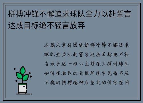 拼搏冲锋不懈追求球队全力以赴誓言达成目标绝不轻言放弃