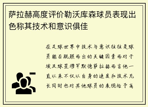 萨拉赫高度评价勒沃库森球员表现出色称其技术和意识俱佳